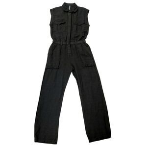 YFB Young Fabulous Broke Jumpsuit Womens XS Black Linen Blend Utility Boho